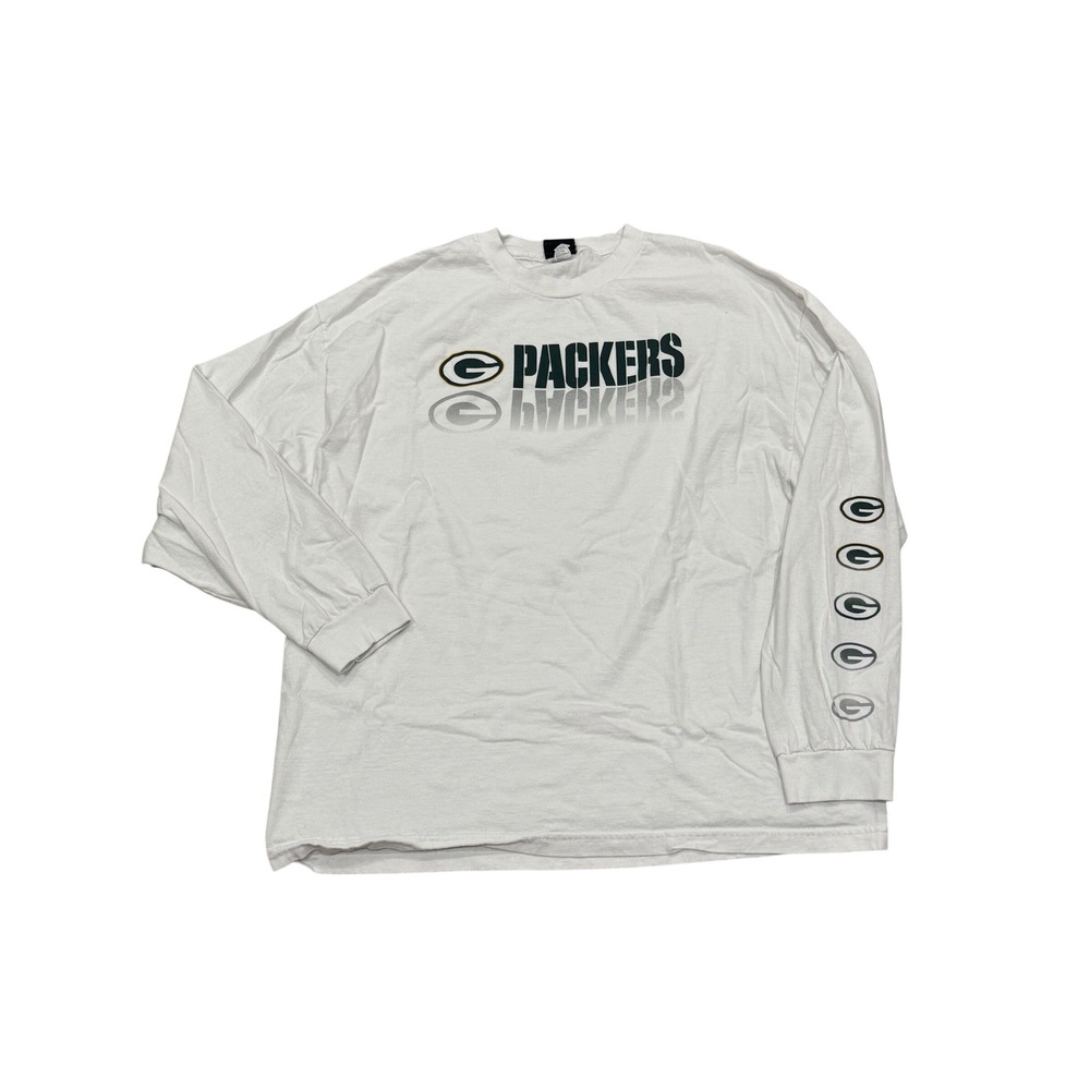 Green Bay Packers NFL Team Apparel Long Sleeve T Shirt Mens‎ 2XL White LOGO
